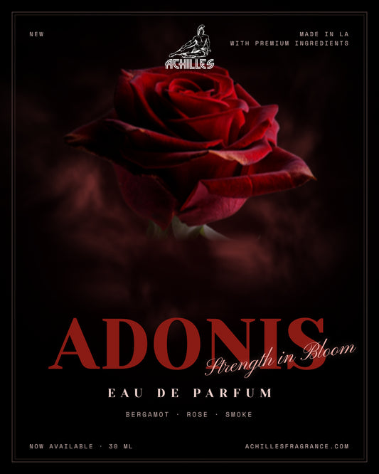 ADONIS eau de parfum by Achilles, 30 ml: a red rose, with notes of bergamot, rose and smoke
